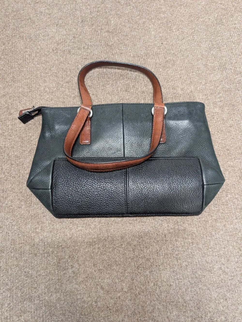 Fossil Leather Small Satchel Bag Black with Brown Handles with Key